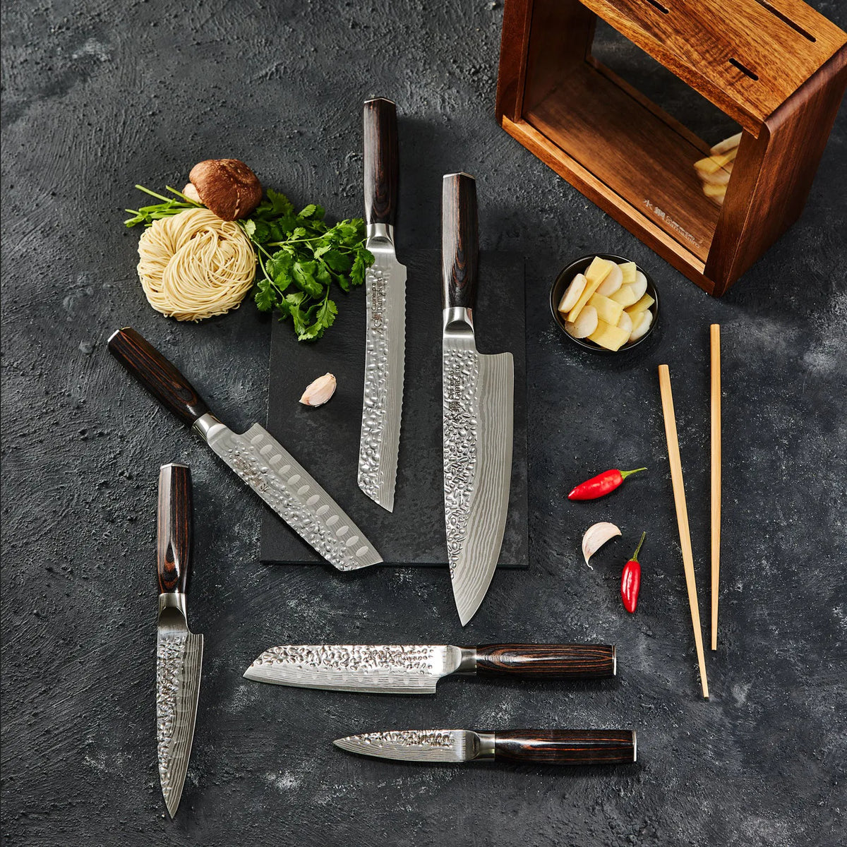  Damashiro® EMPEROR Mokuzai Knivblok - 7 Dele